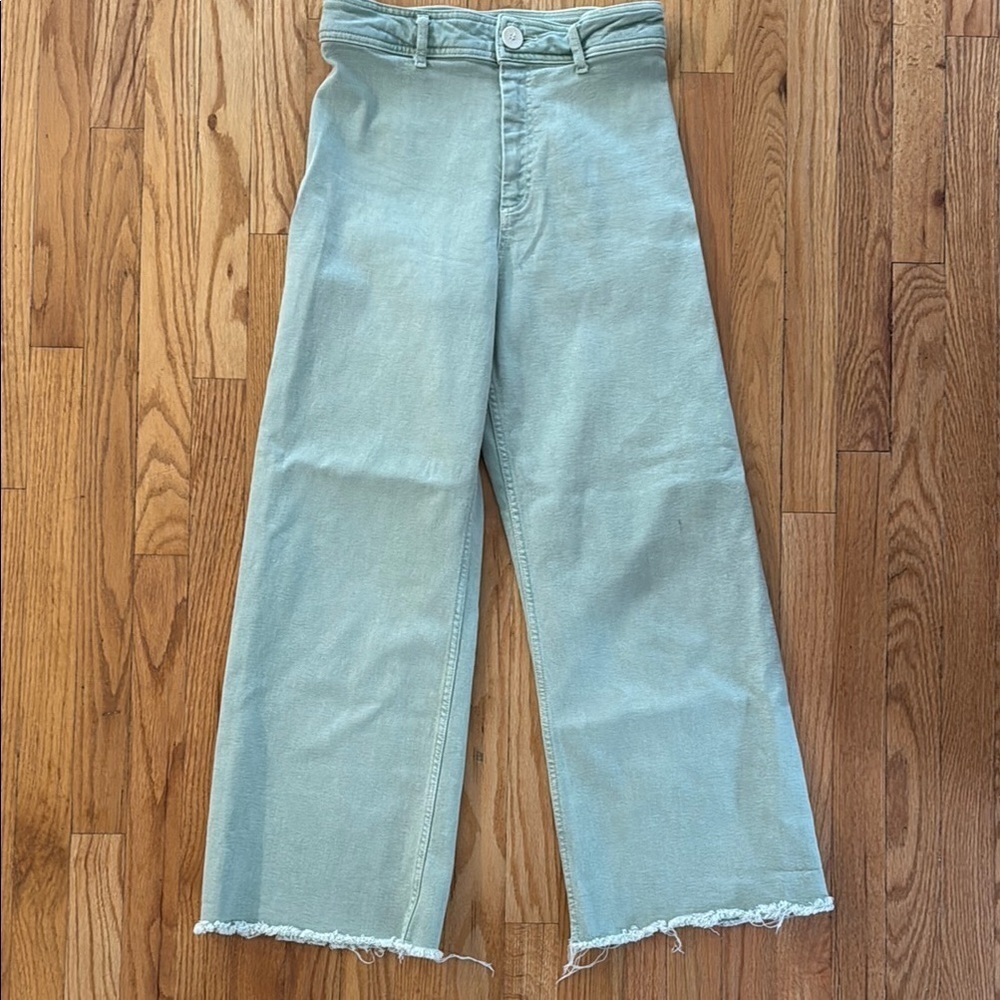 Zara sz 6 Marine Jeans light Mint Green Denim Pants, wide leg great condition